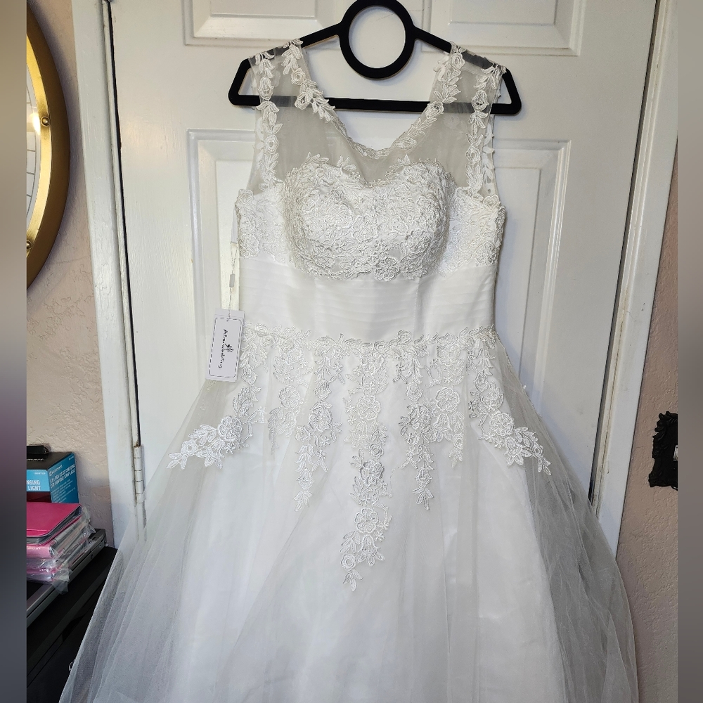 Romantic White Lace Bridal Ball Gown with Sheer Illusion Bodice